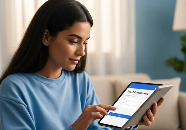Person reflecting on a digital GAD7 assessment