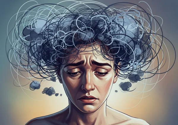 Person feeling overwhelmed by swirling thoughts