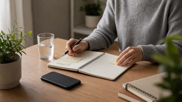 دفتر يوميات المزاج على مكتب هادئ