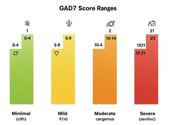 Visual chart illustrating GAD7 anxiety score ranges and levels