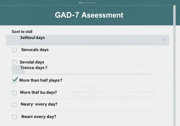 A screen displaying the GAD-7 anxiety assessment questions.