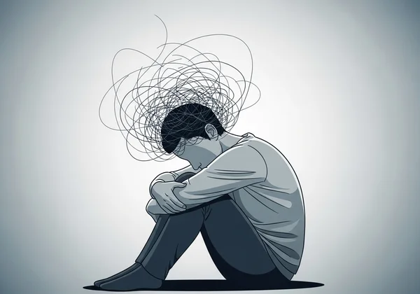 Person feeling anxious, head in hands, representing GAD-7