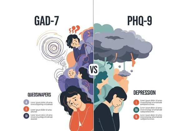 Infographic comparing GAD-7 and PHQ-9 mental health tests
