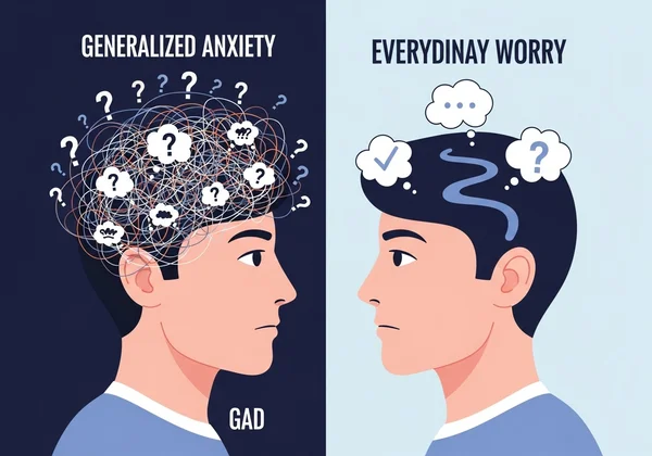 Illustration of GAD vs. everyday worry with two distinct minds