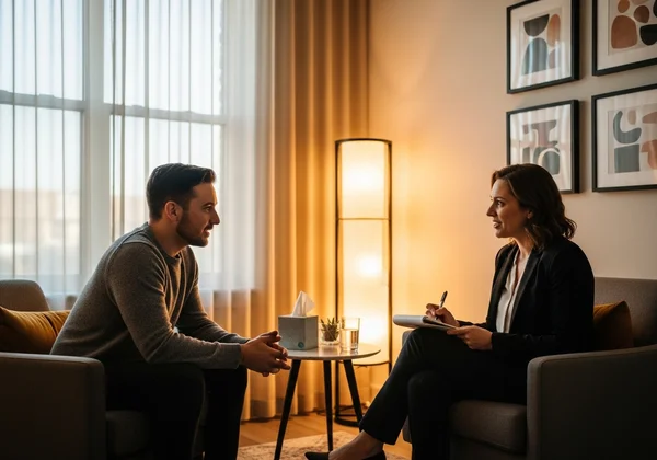 Person talking to a mental health professional for support