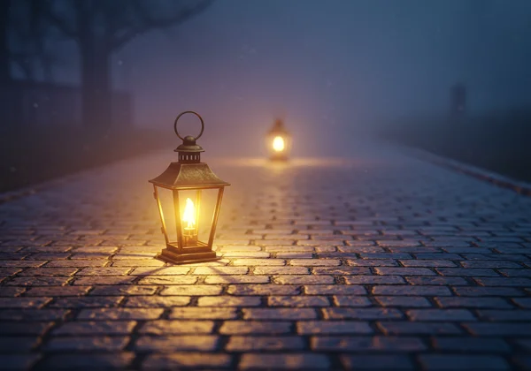 A warm lantern lighting a path, symbolizing guidance and hope
